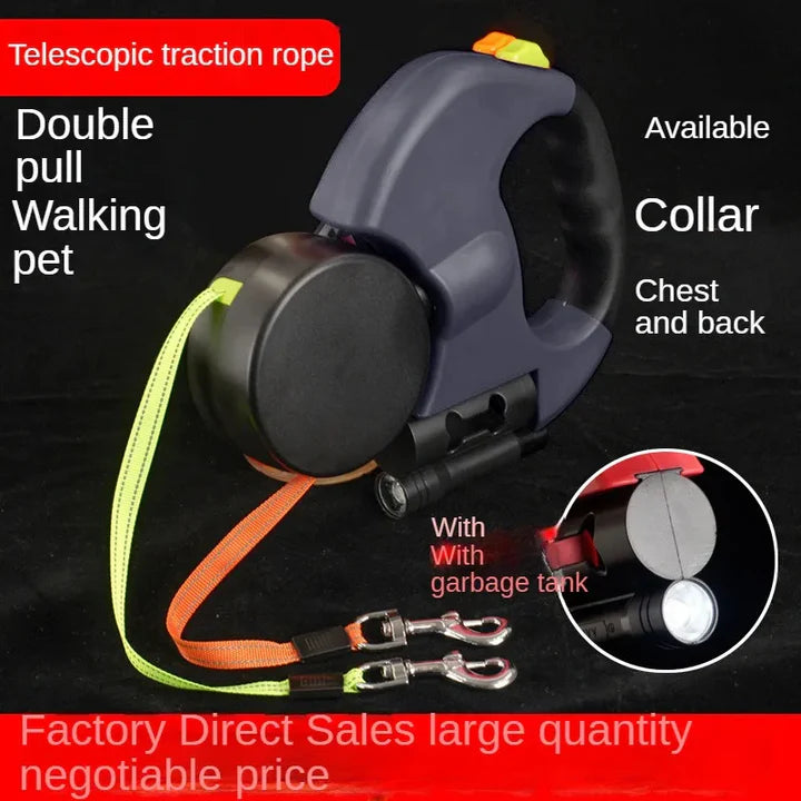 PAWDICE™ Automatic Retractable Dual Dog leash with LED for safer 2 Dogs Walks