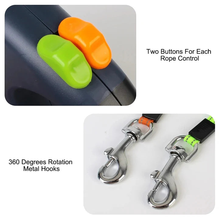 PAWDICE™ Automatic Retractable Dual Dog leash with LED for safer 2 Dogs Walks